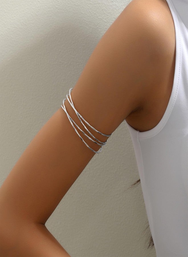 SANDOO Minimalist Arm Cuff - Silver Upper Arm Bracelet, Dainty Layered Bangle Armband Armlet Jewelry, Medium - Image 2